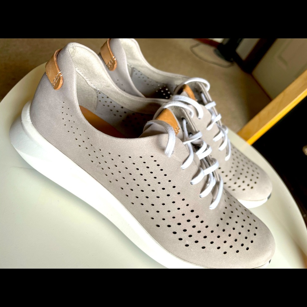 Clark’s unstructured leather shoe.